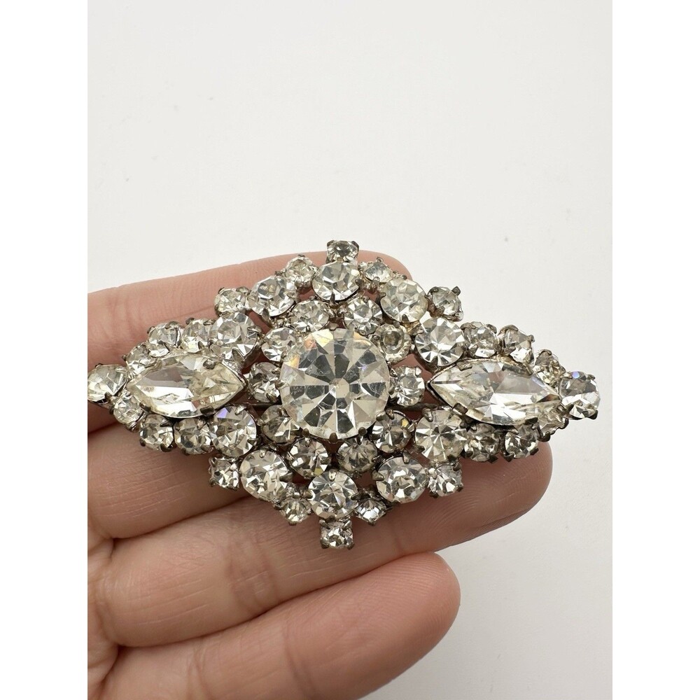 Vintage Austrian Rhinestone Crystal Brooch Pin Silver Tone